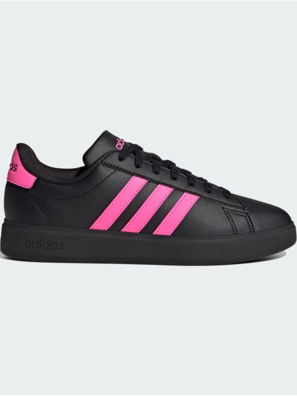 adidas Grand Court 2.0 Black Sneakers with Pink Three-Stripes